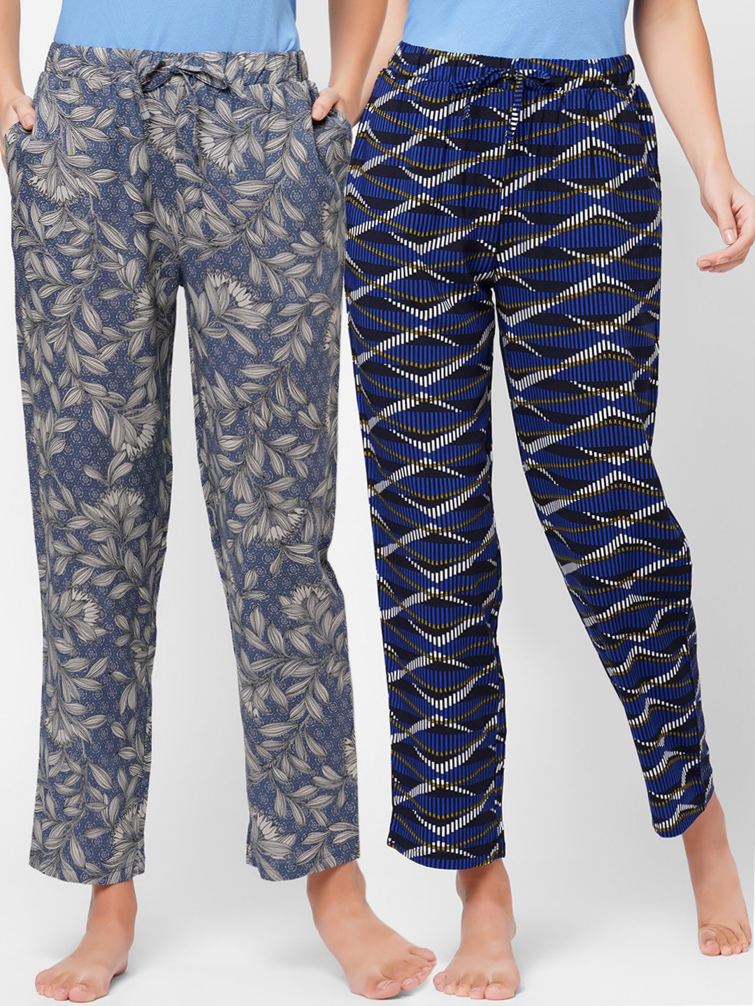 

Soie Pack of 2 Blue & Grey Printed Lounge Pants