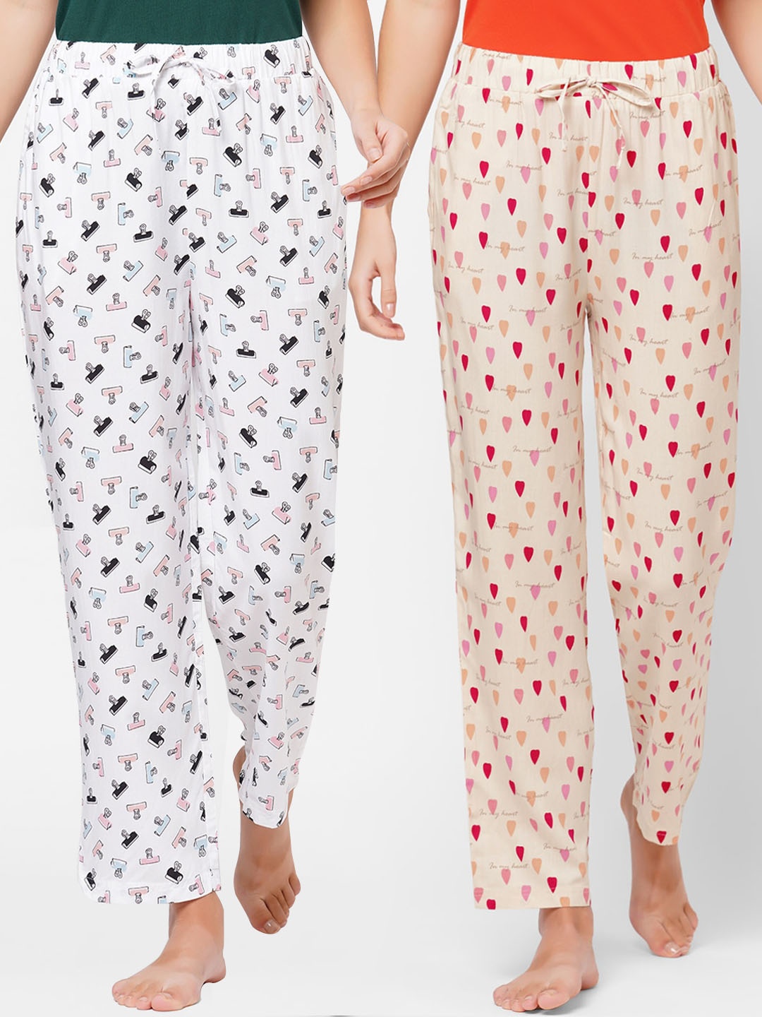 

SOIE Women Pack Of 2 Printed Lounge Pants, White