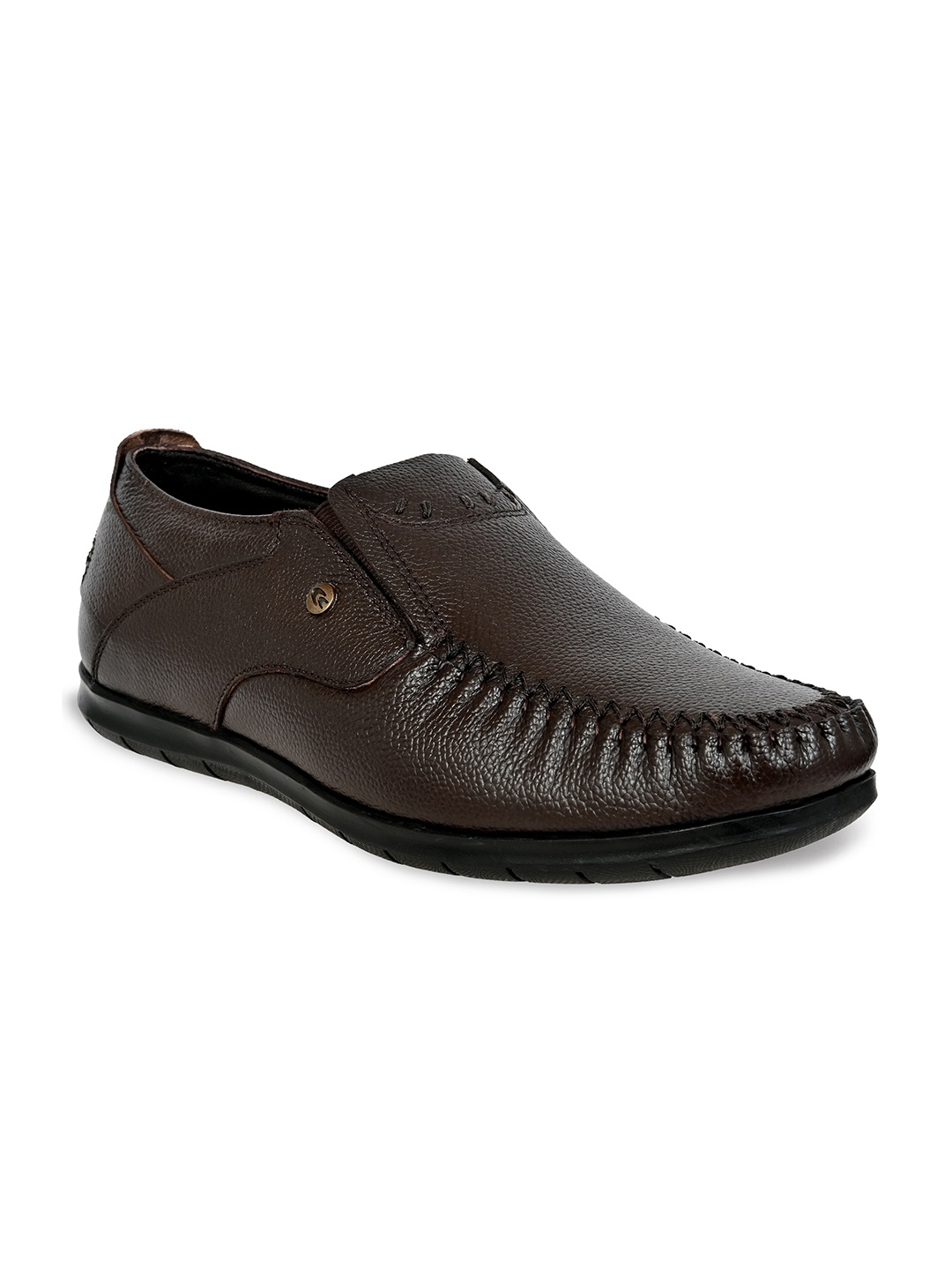 

Allen Cooper Men Brown Textured Leather Slip-On Loafers