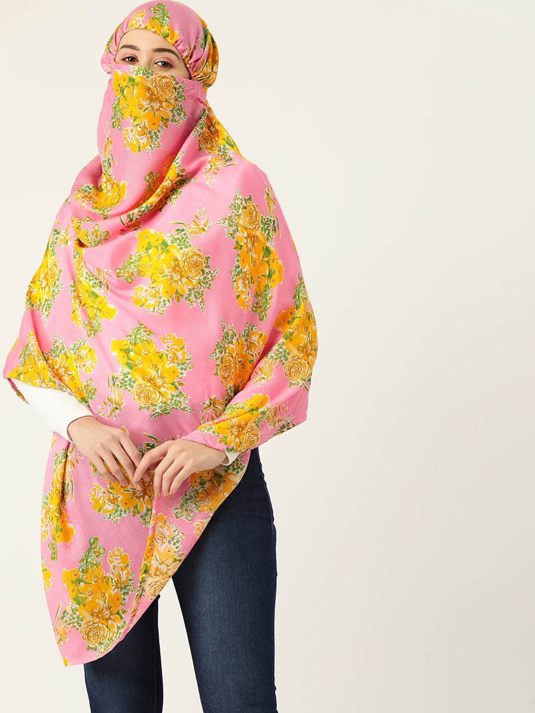 

DressBerry Women Pink & Mustard Yellow Printed Biker Scarf