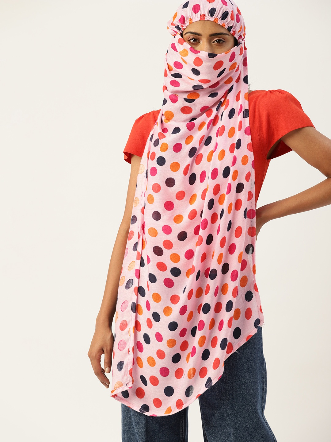 

DressBerry Women Pink & Orange Printed Biker Scarf