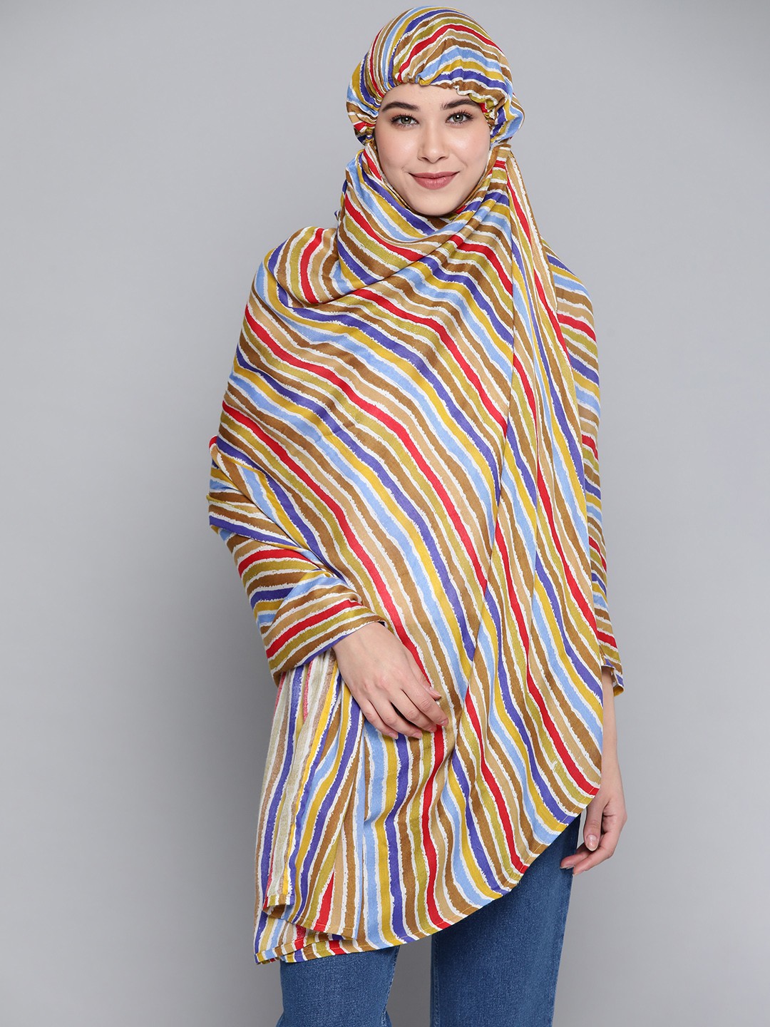 

Mast & Harbour Women Red & Blue Striped Biker Scarf