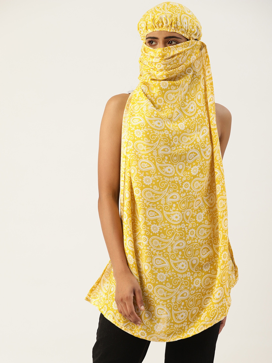 

DressBerry Women Yellow & White Printed Biker Scarf