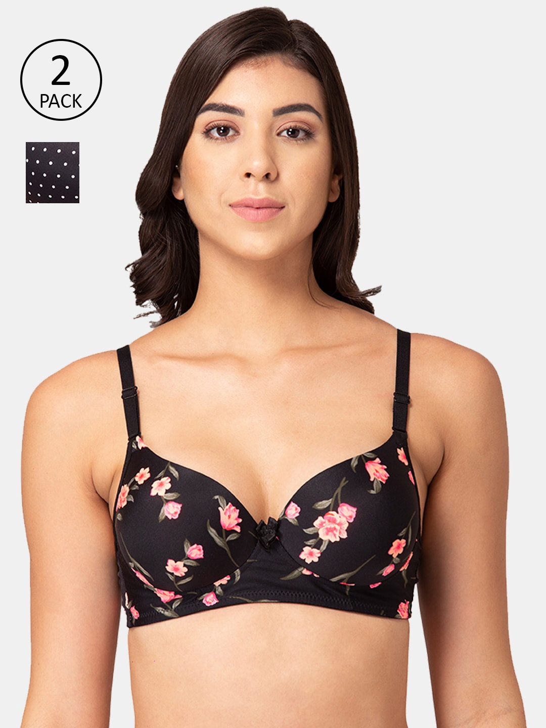 

Tweens Pack Of 2 Floral Printed T-shirt Bra Heavily Padded, Black