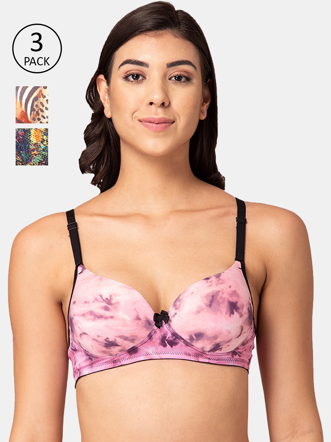 

Tweens Pack Of 3 Pink & Brown Animal T-shirt Bras - Heavily Padded