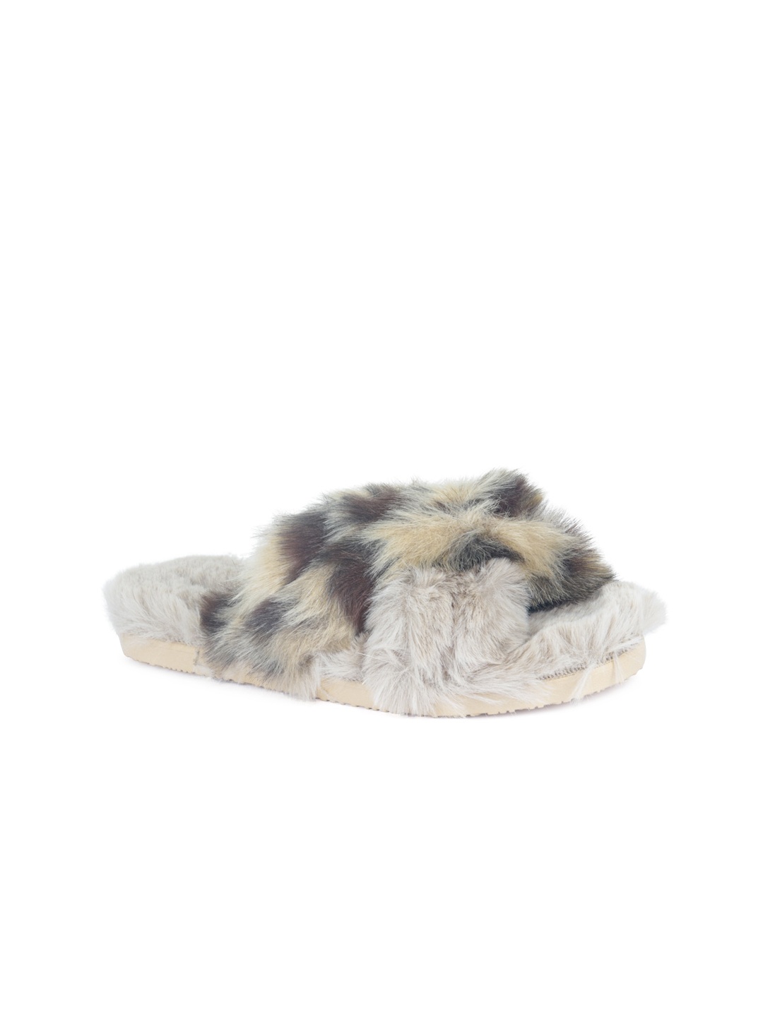 

London Rag Women Taupe Fur Open Toe Flats