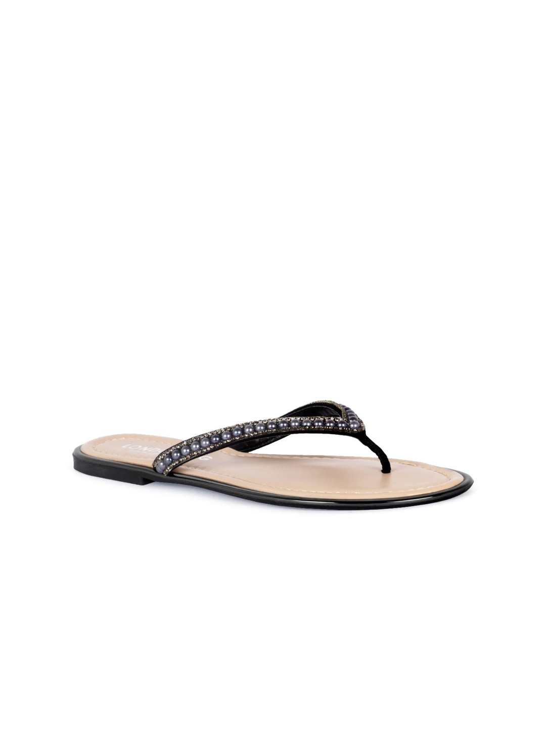 

London Rag Women Black Embellished T-Strap Flats