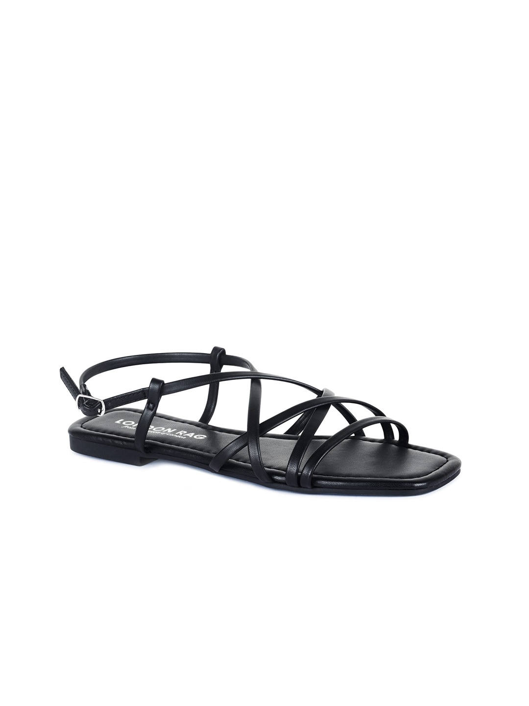 London Rag Women Black Open Toe Flats
