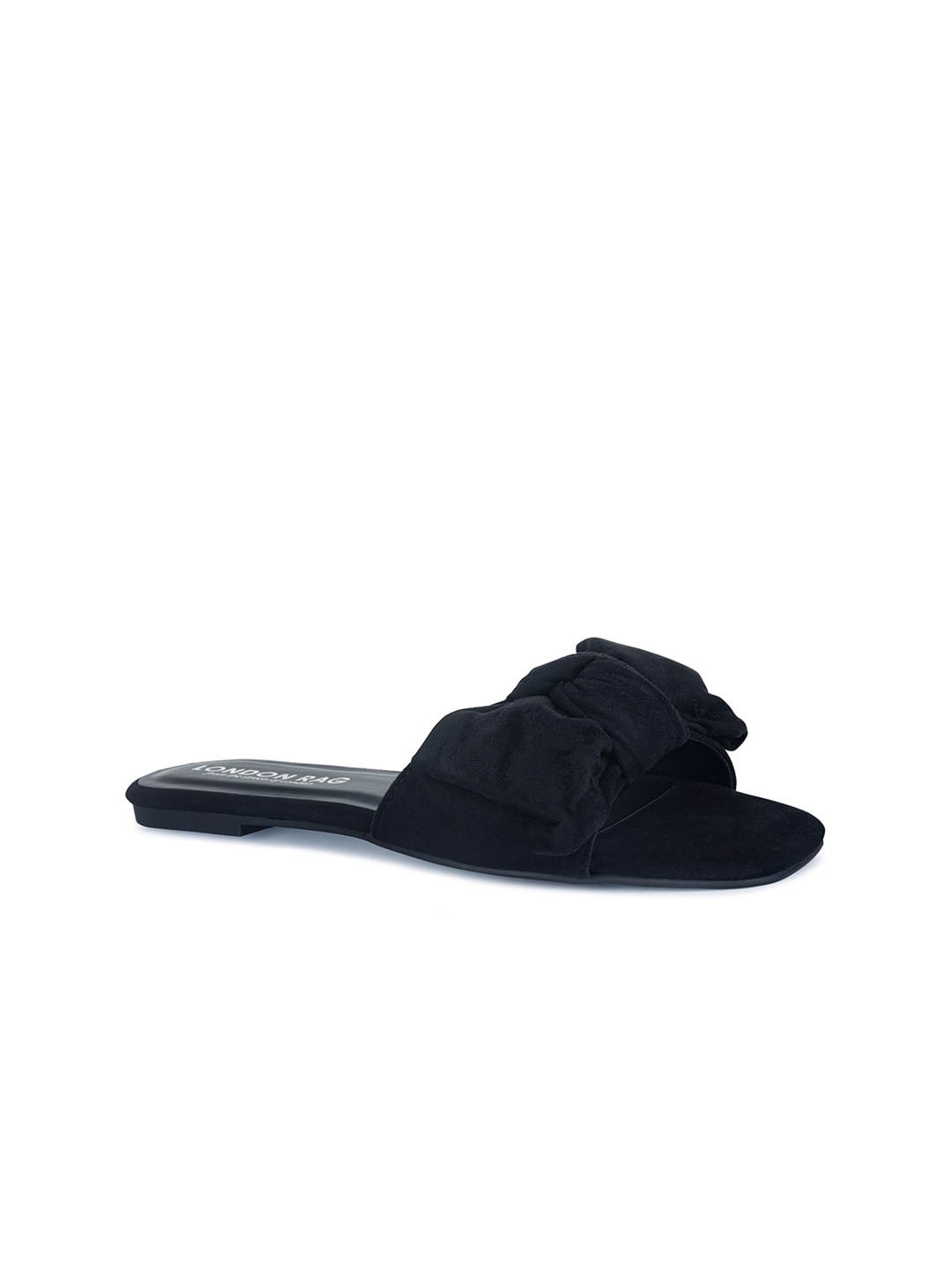 

London Rag Women Black Solid Open Toe Flats with Bows