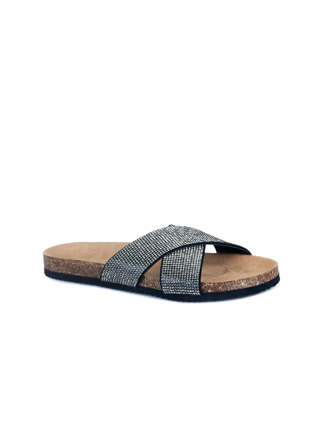 

London Rag Women Black Striped Open Toe Flats