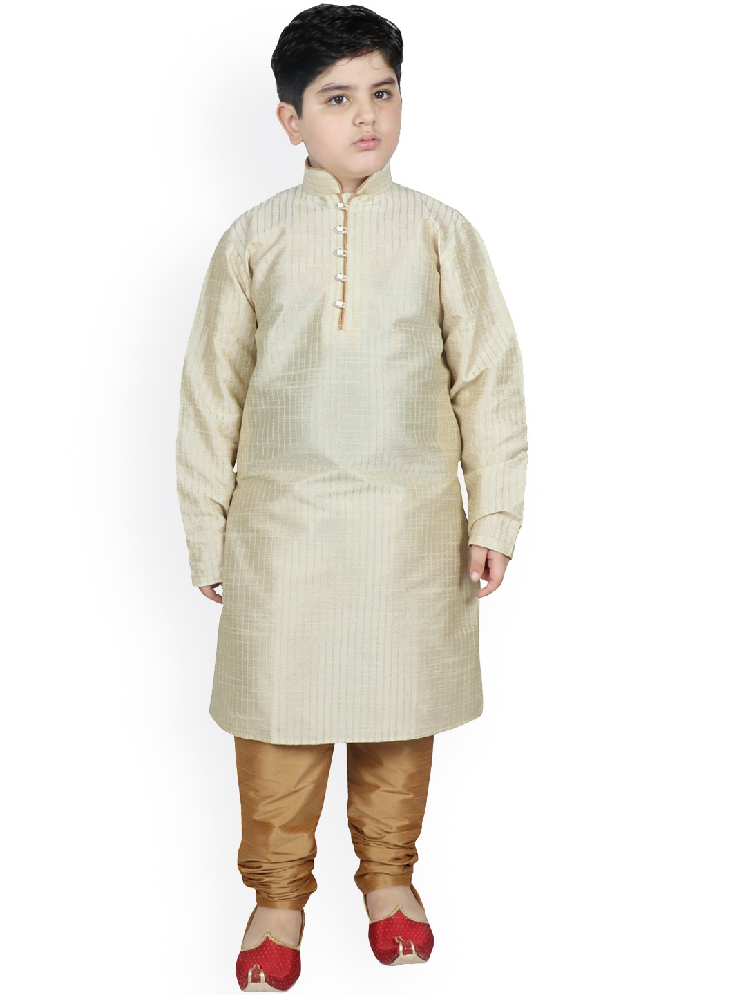 

SG YUVRAJ Boys Cream-Coloured Regular Raw Silk Kurta with Pyjamas