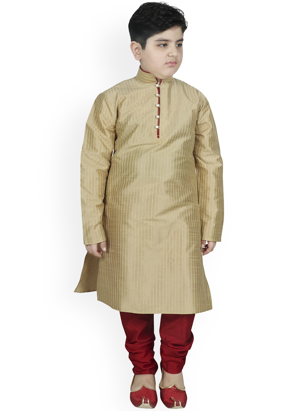 

SG YUVRAJ Boys Beige & Red Regular Raw Silk Kurta with Pyjamas