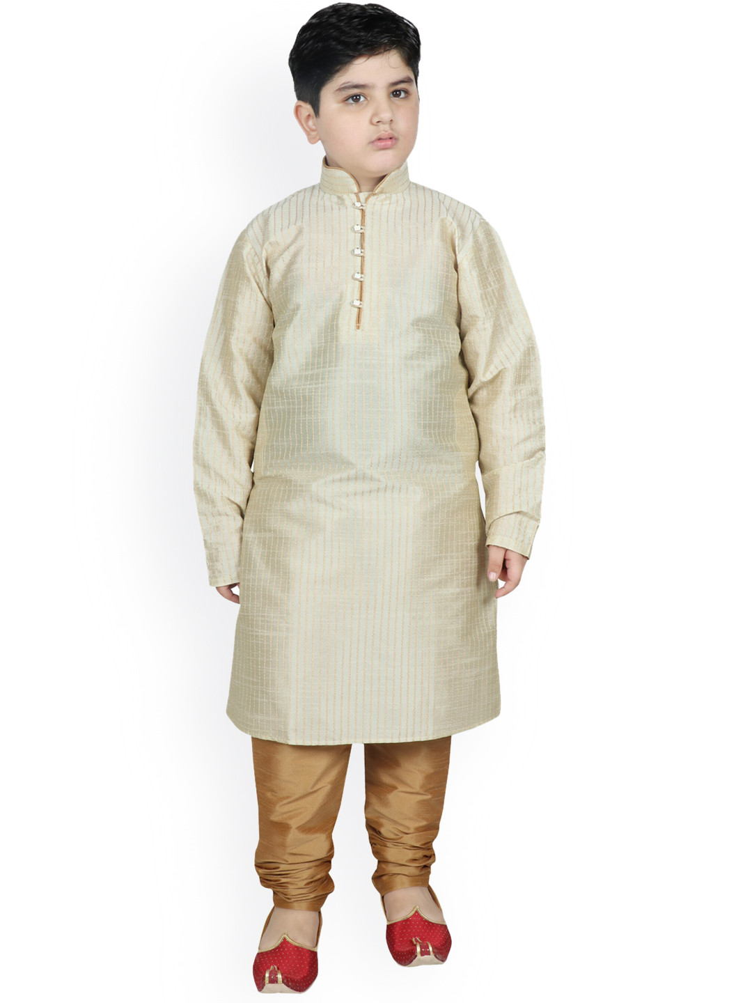 

SG YUVRAJ Boys Cream-Coloured Regular Raw Silk Kurta with Pyjamas