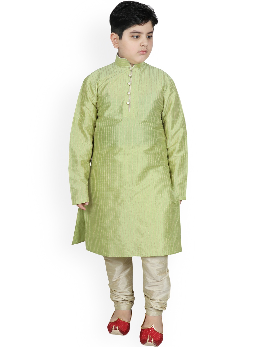 SG YUVRAJ Boys Green Regular Raw Silk Kurta with Pyjamas