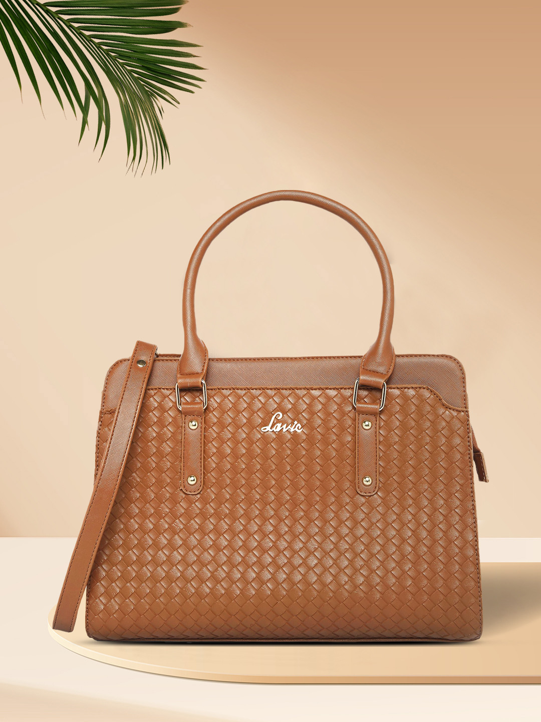 

Lavie Brown Textured Structured Handheld Bag
