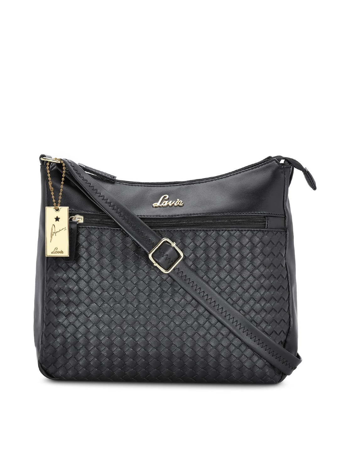 

Lavie Black Textured Structured Sling Bag with Quilted
