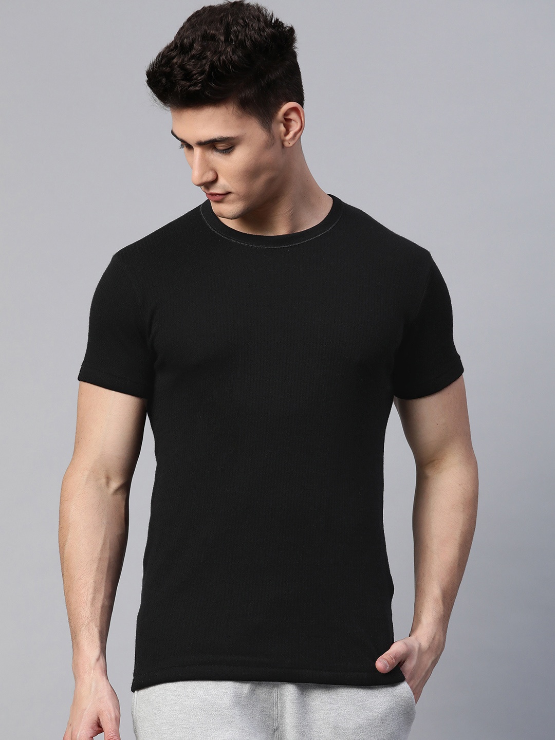 

Marks & Spencer Men Black Self Design Lounge T-shirt