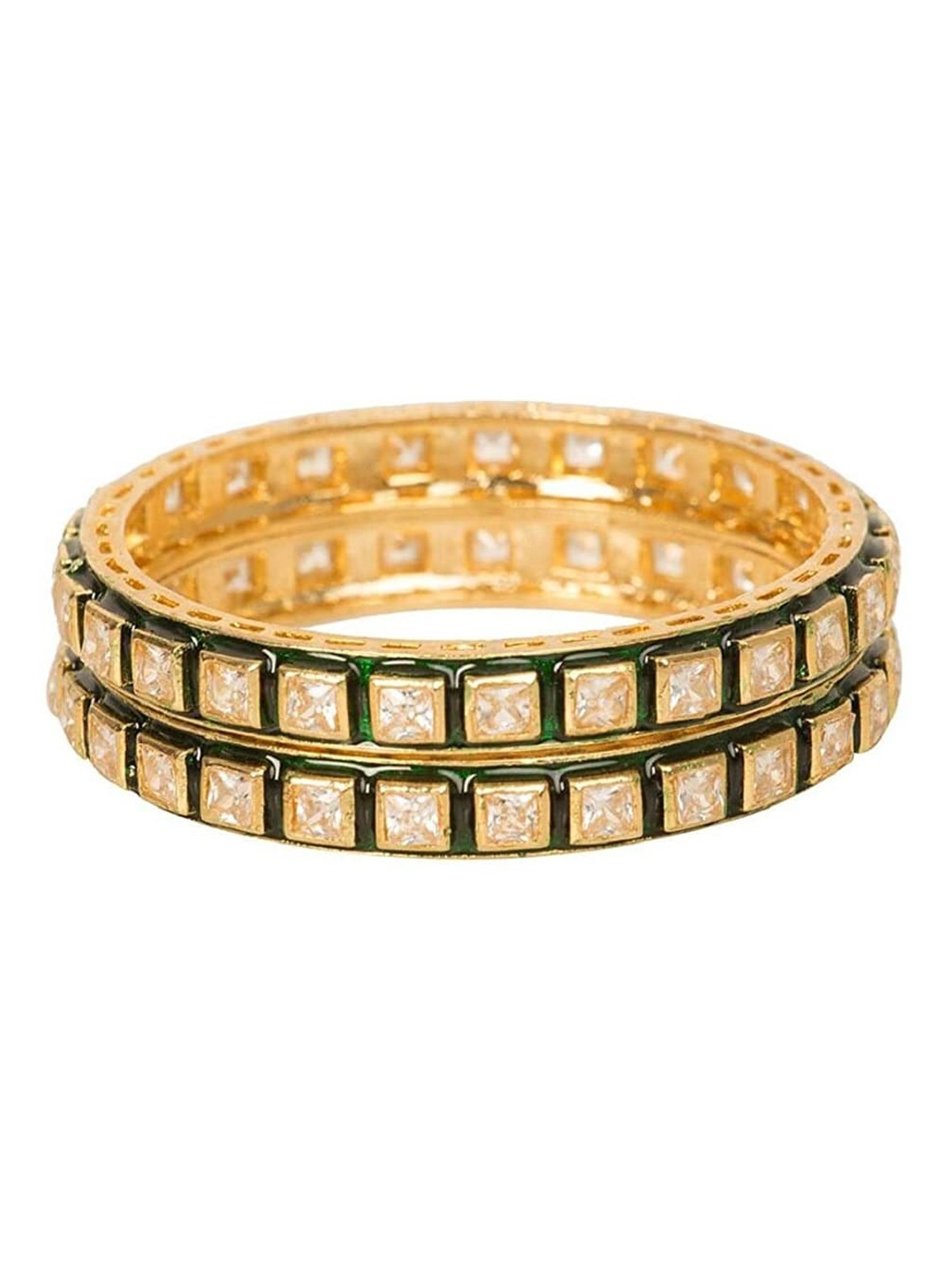 

Runjhun Set Of 2 Gold-Plated & White Kundan Studded Bangles