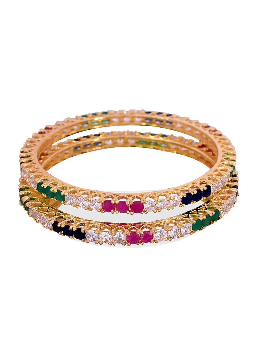 

Runjhun Set Of 2 Multicoloured Gold-Plated AD Studded Bangles, Multi