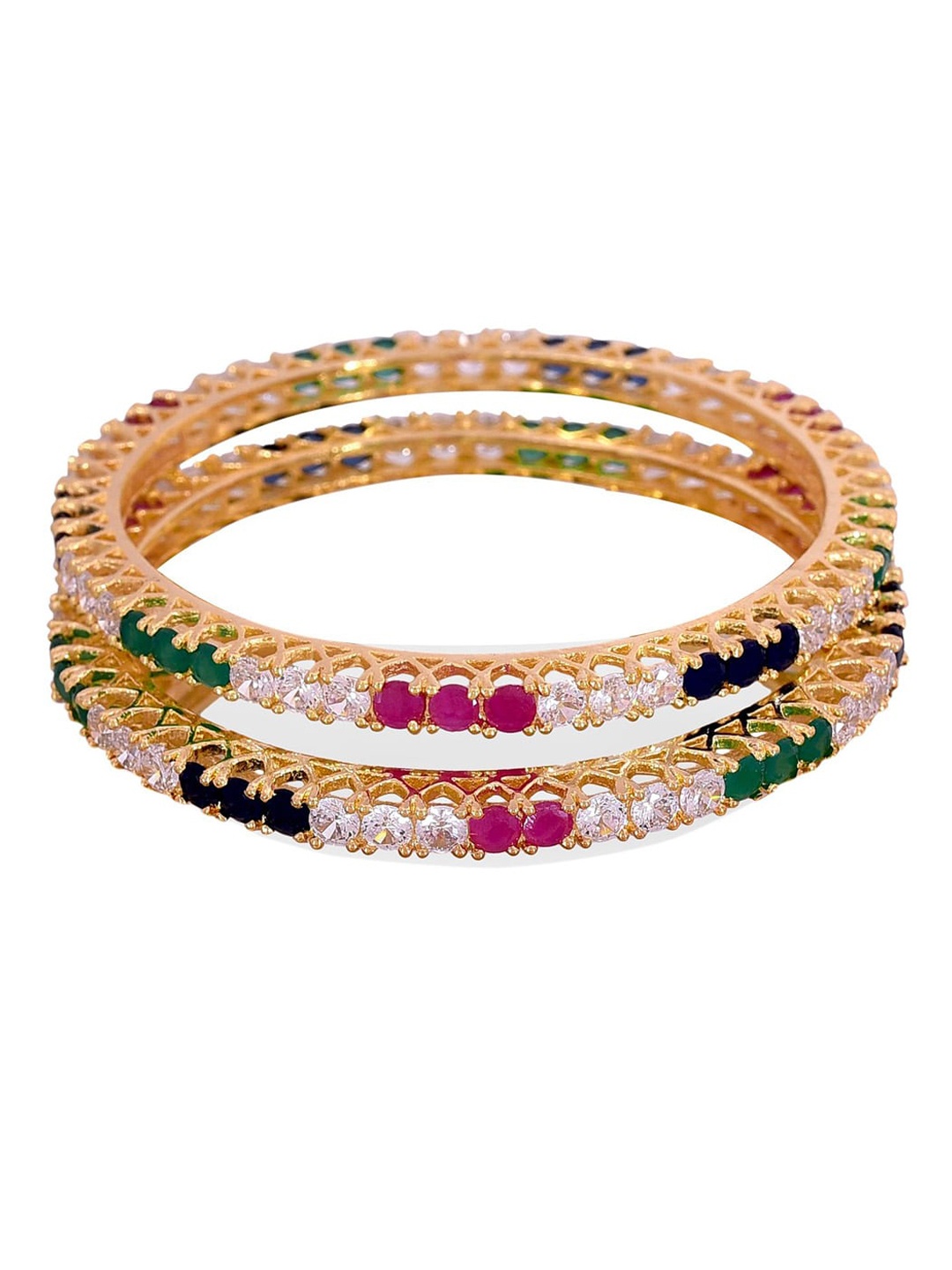 

Runjhun Set Of 2 Gold-Plated & White CZ-Studded Bangles