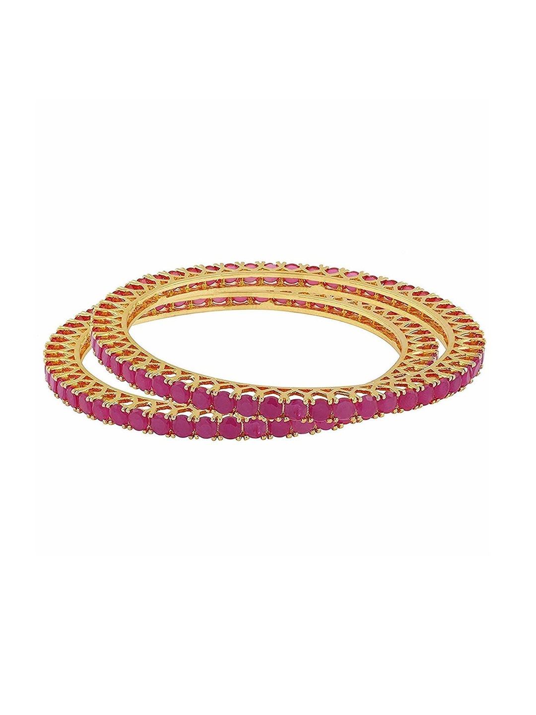 Runjhun Set of 2 Gold-Plated Magenta CZ-Studded Bangles