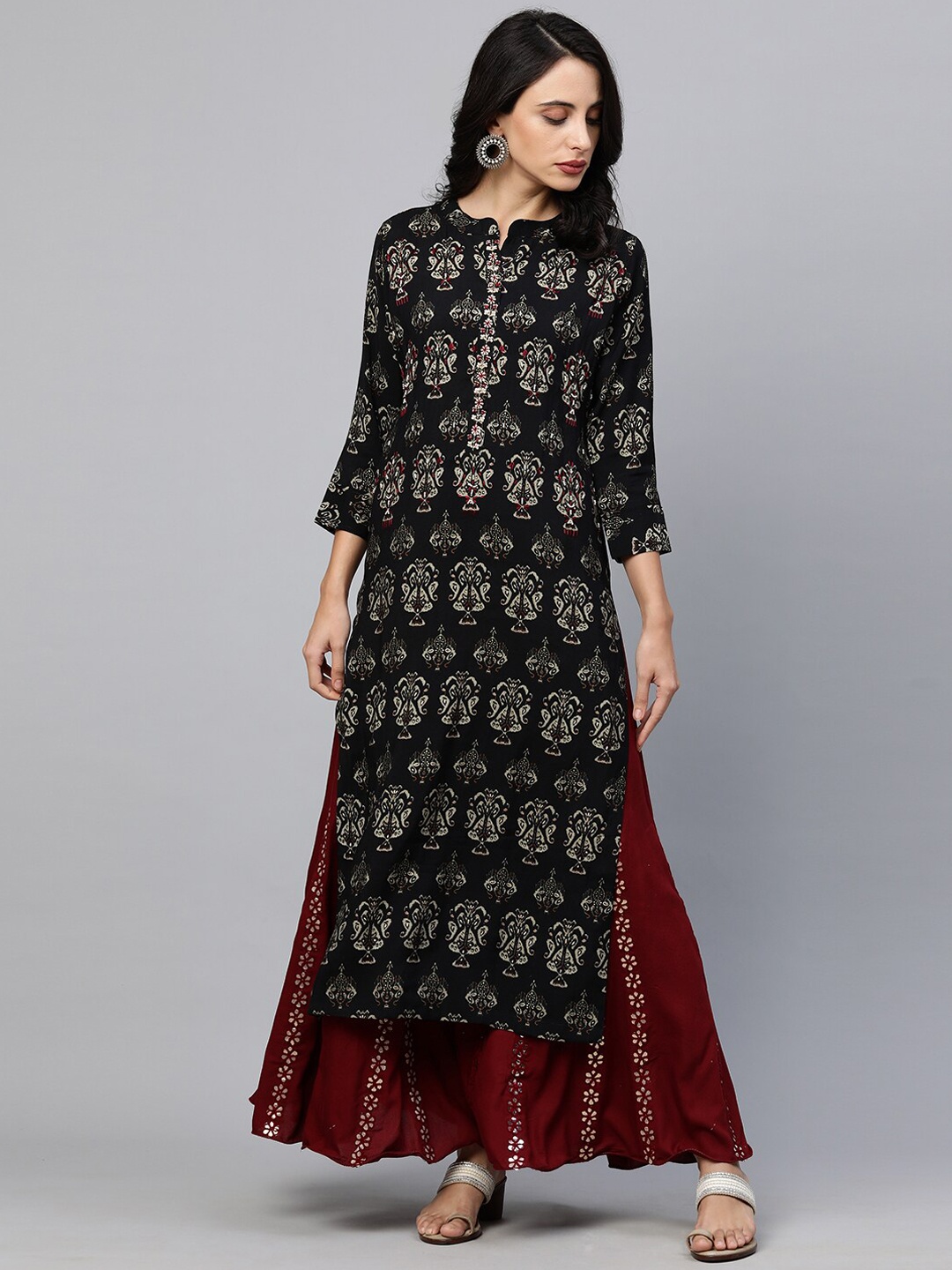 

FASHOR Women Black & Off White Ethnic Motifs Printed Kurta