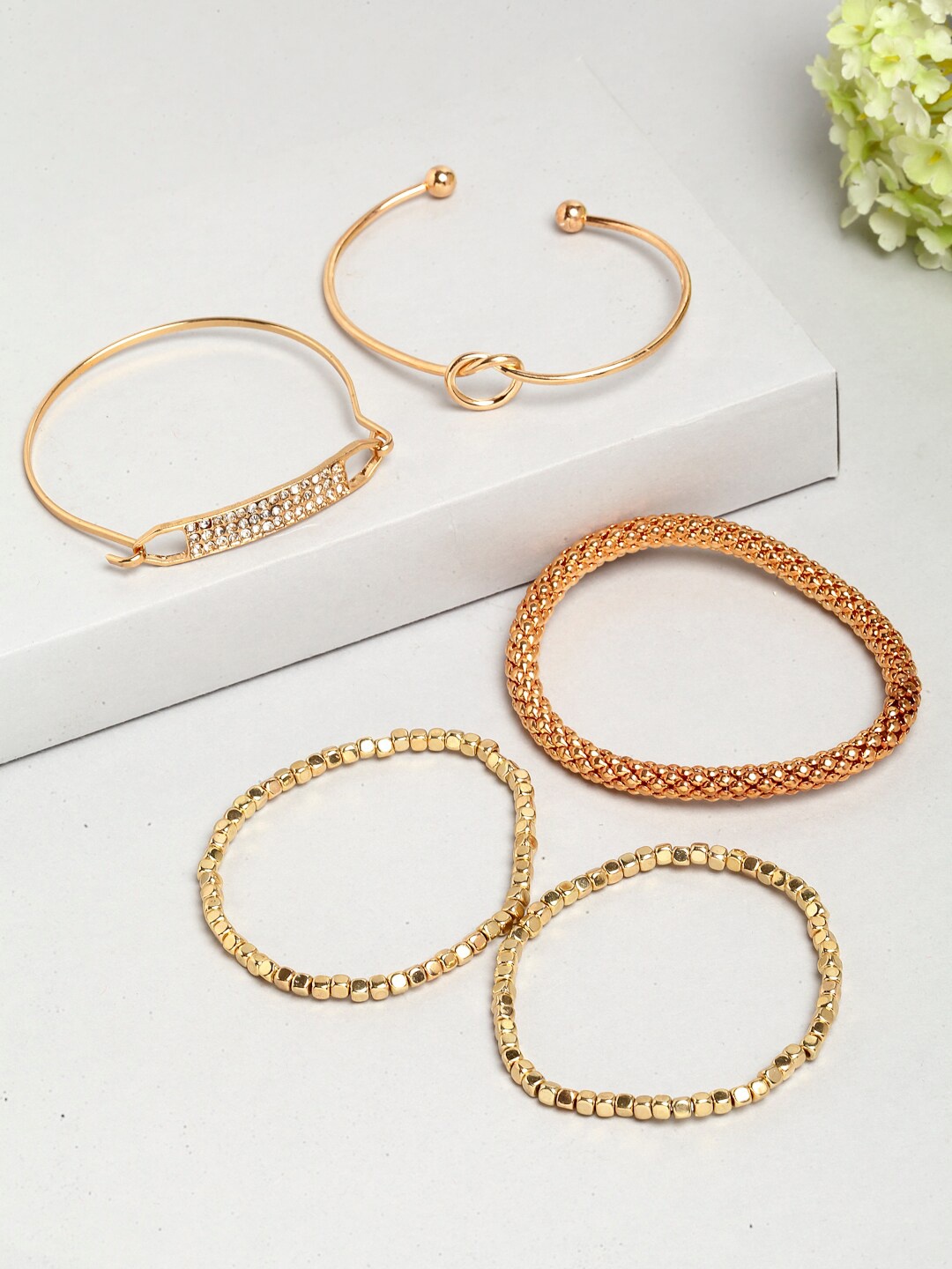 

Ferosh Women Set Of 5 Gold-Toned Cuff Bracelet