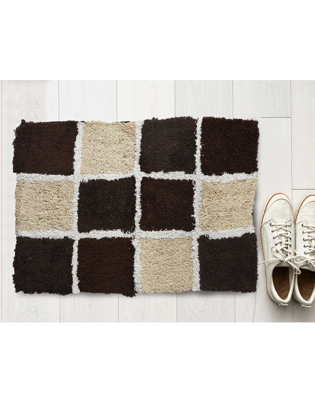 

AAZEEM Beige & Black Cotton Anti Skid Rectangle Doormat