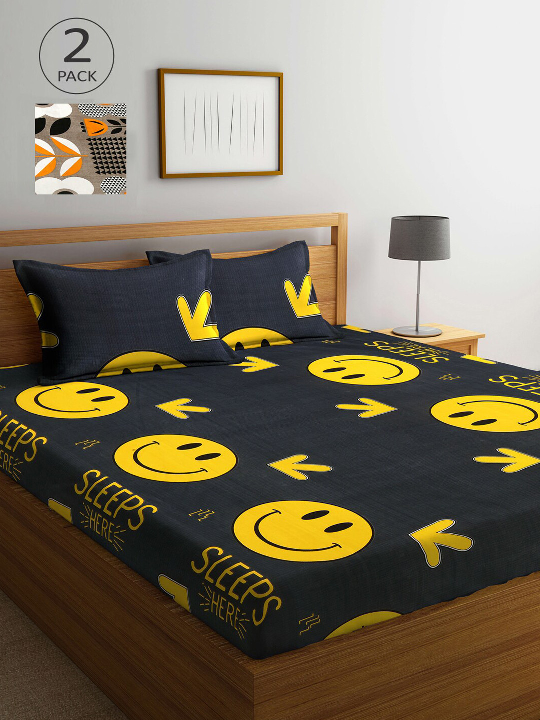 

KLOTTHE Black & Grey Floral 210 TC 2 King Bedsheet with 4 Pillow Covers