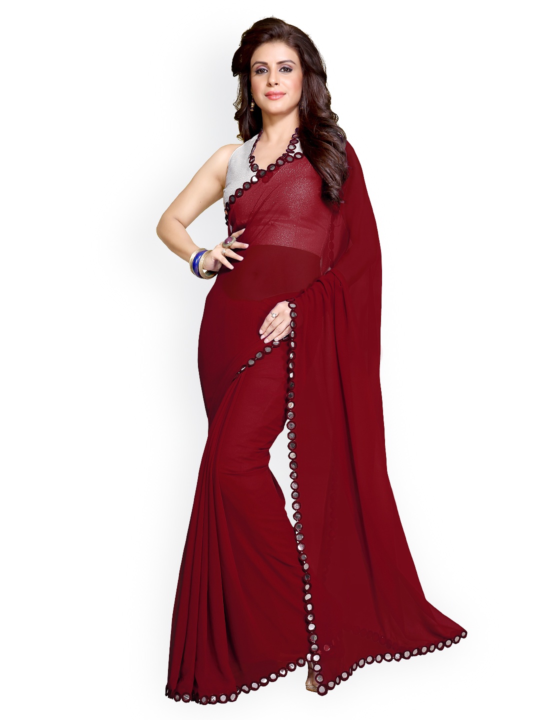 

KALINI Maroon Poly Georgette & Art Silk Embellished Saree