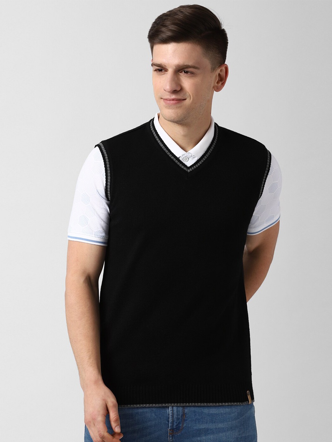 

Peter England Casuals Men Black Acrylic Sweater Vest