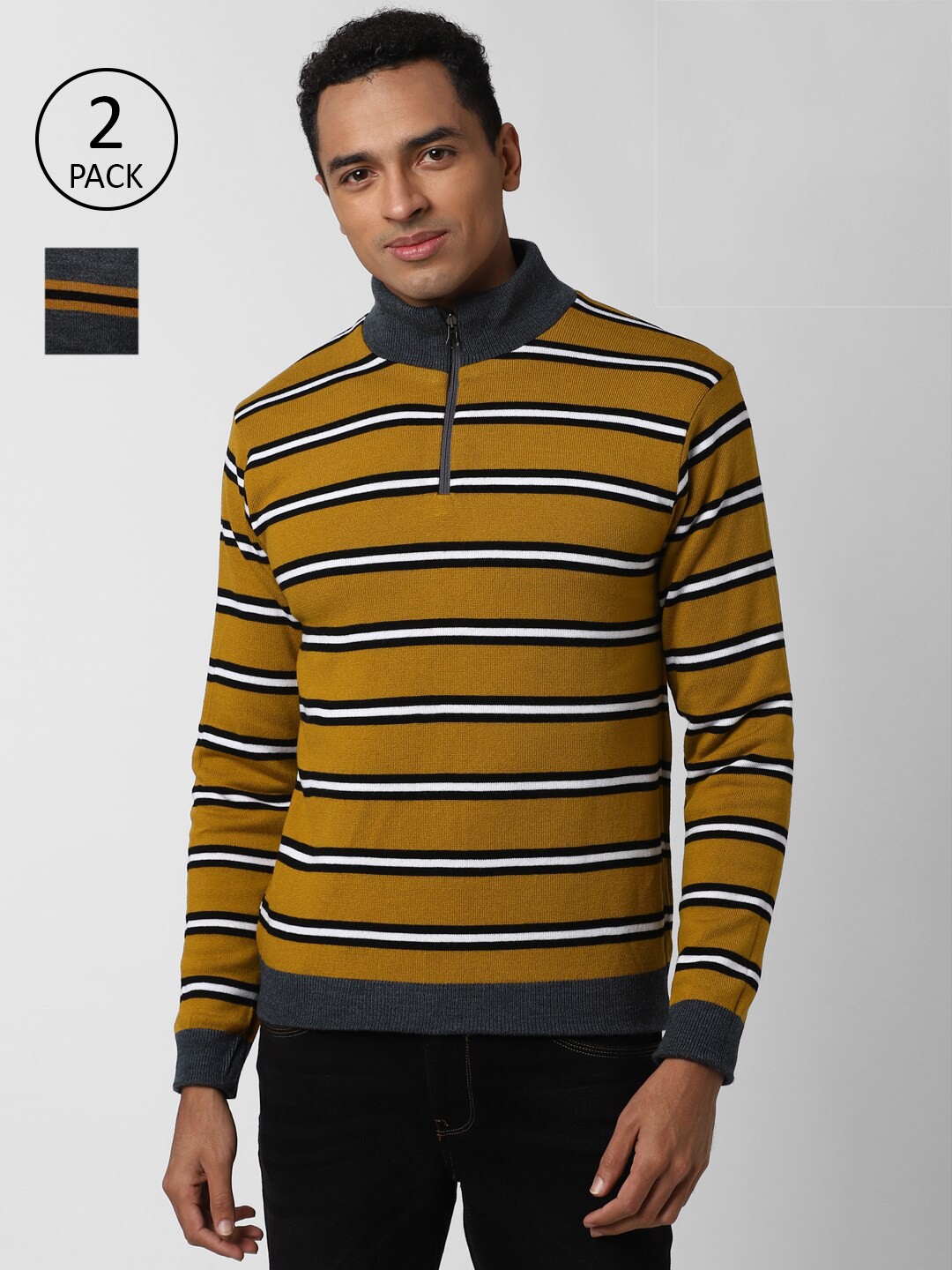 

Peter England Casuals Men Mustard & White Striped Pullover