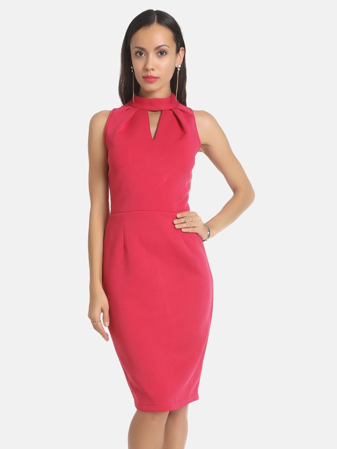 

AARA Pink Keyhole Neck Sheath Dress