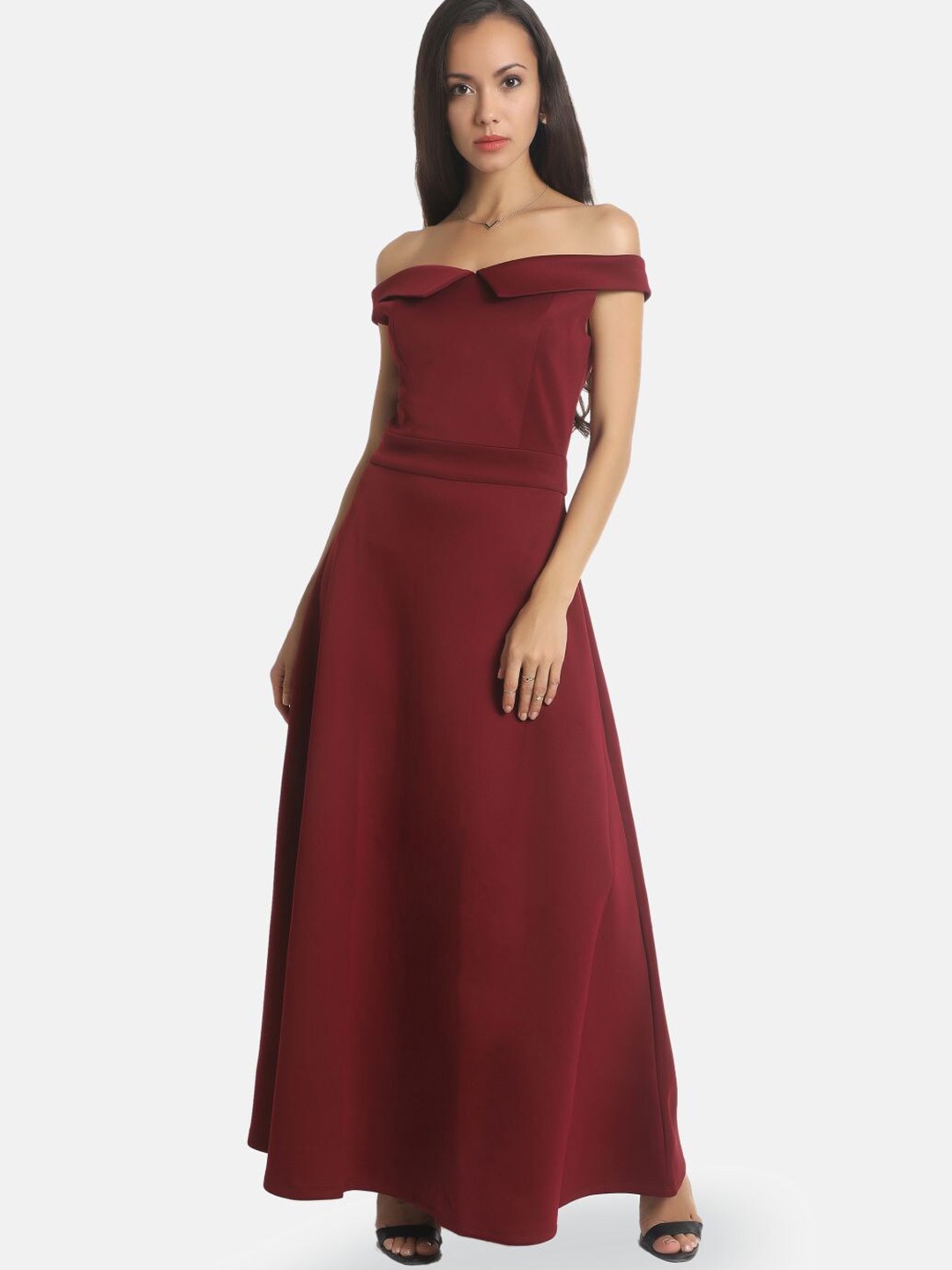 

AARA Woman Maroon Off-Shoulder Maxi Dress