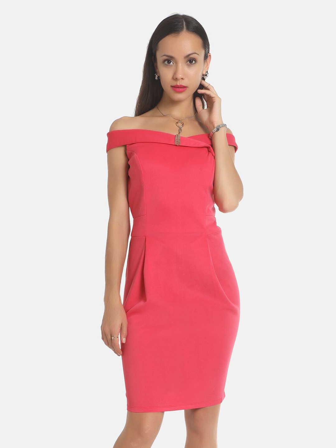

AARA Pink Off-Shoulder Sheath Dress