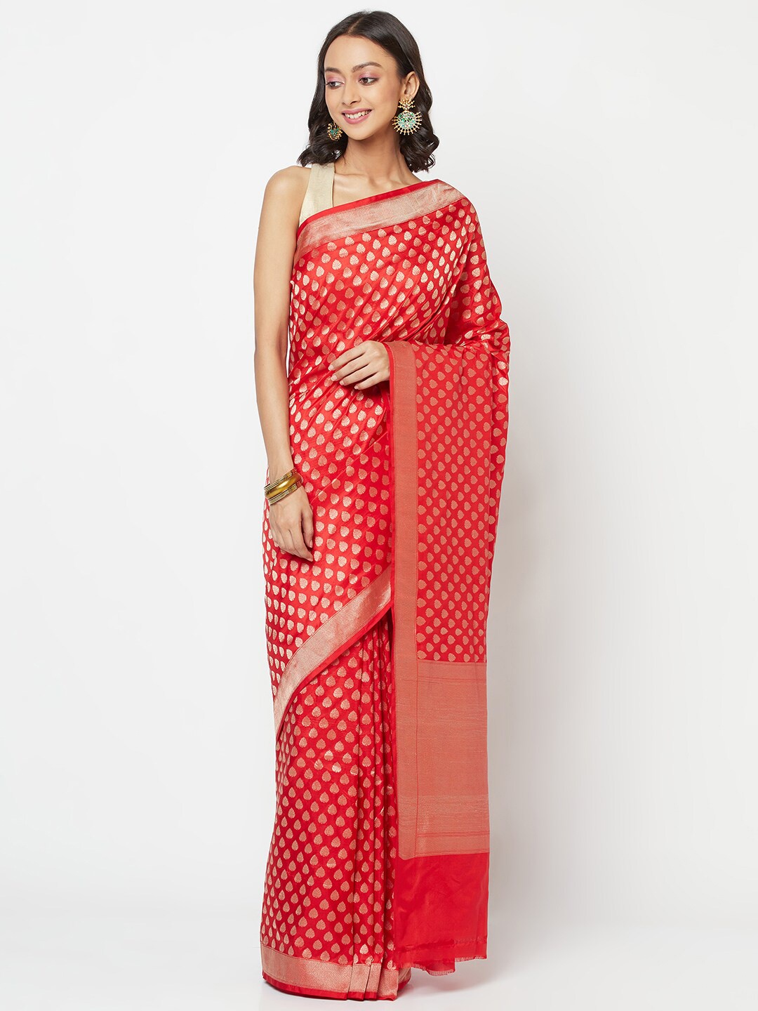 

Fabindia Red & Gold-Toned Woven Design Zari Pure Silk Saree