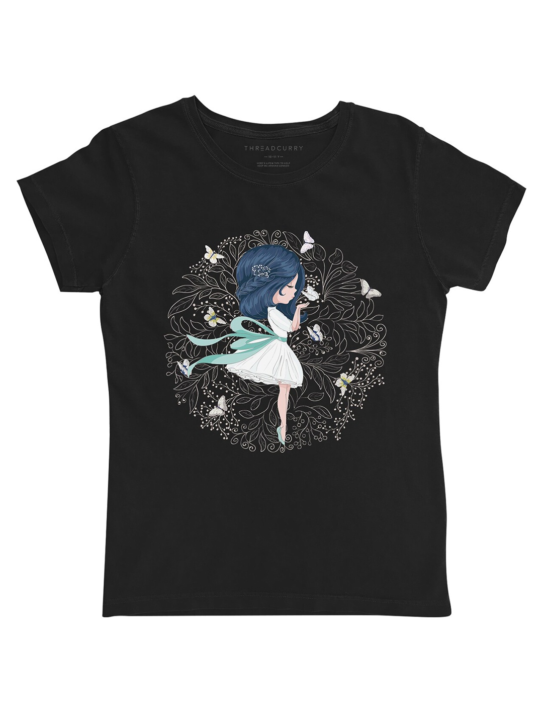 THREADCURRY Girls Black Printed T-shirt