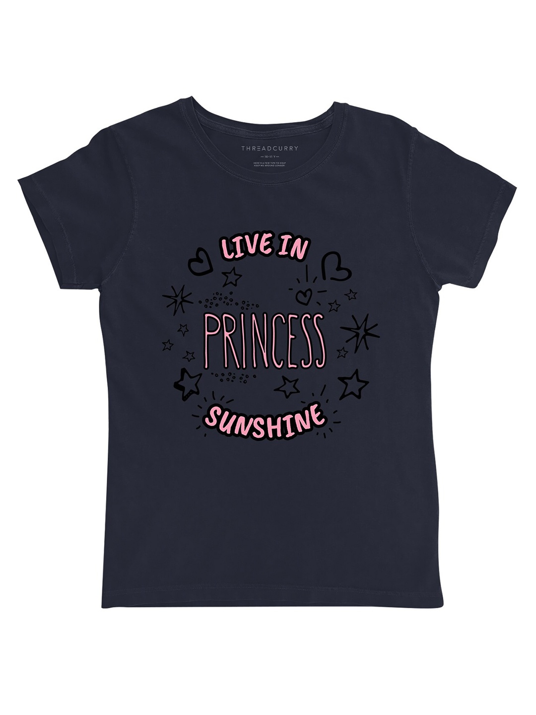 

THREADCURRY Girls Navy Blue Typography Printed Outdoor T-shirt