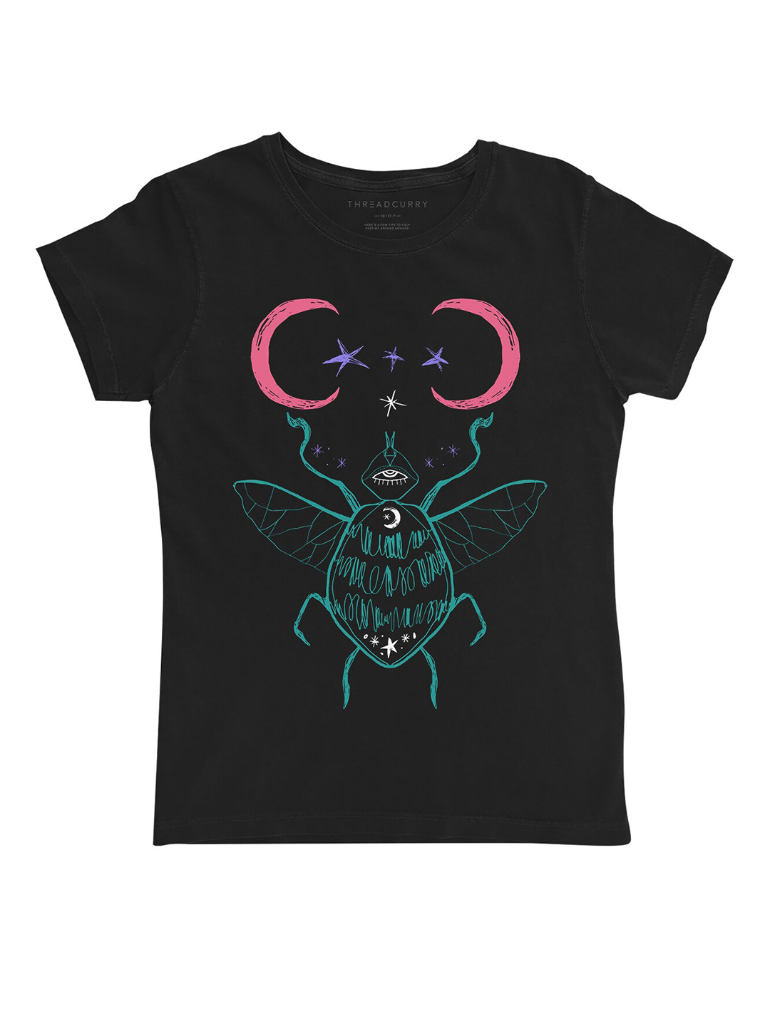 

THREADCURRY Girls Black Printed Raw Edge Outdoor T-shirt