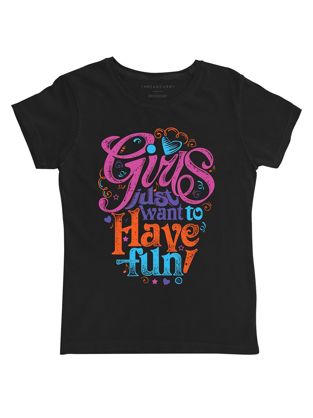 

THREADCURRY Girls Black Printed Outdoor T-shirt