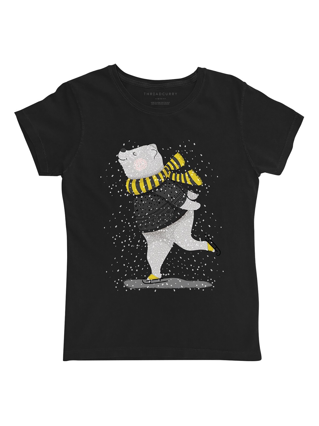 

THREADCURRY Girls Black & Grey Printed Round Neck T-shirt