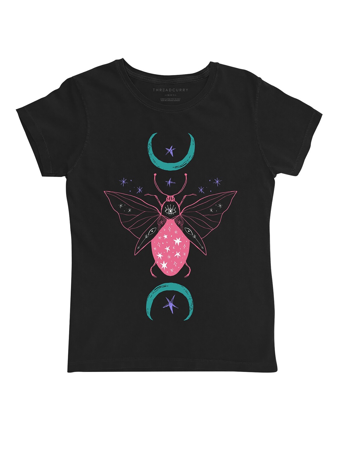 

THREADCURRY Girls Black & Pink Printed Round Neck T-shirt