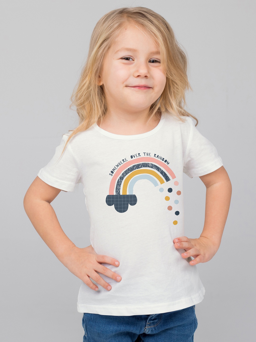 

THREADCURRY Girls White & Navy Blue Printed Outdoor T-shirt