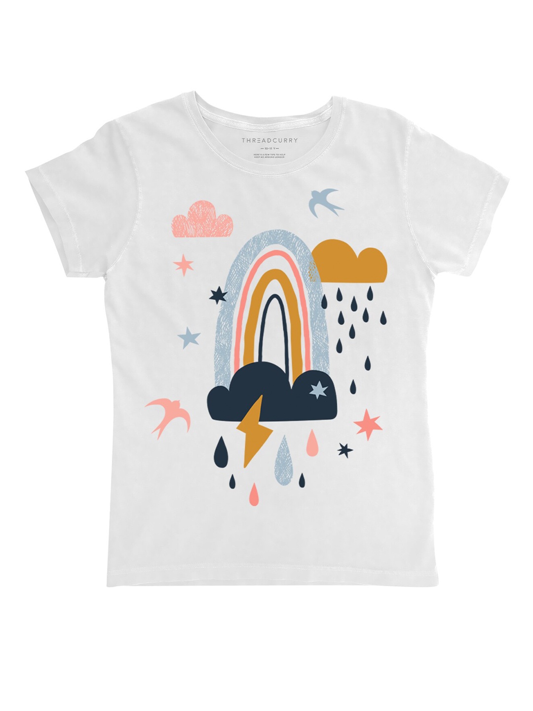 

THREADCURRY Girls White Printed Applique Outdoor T-shirt