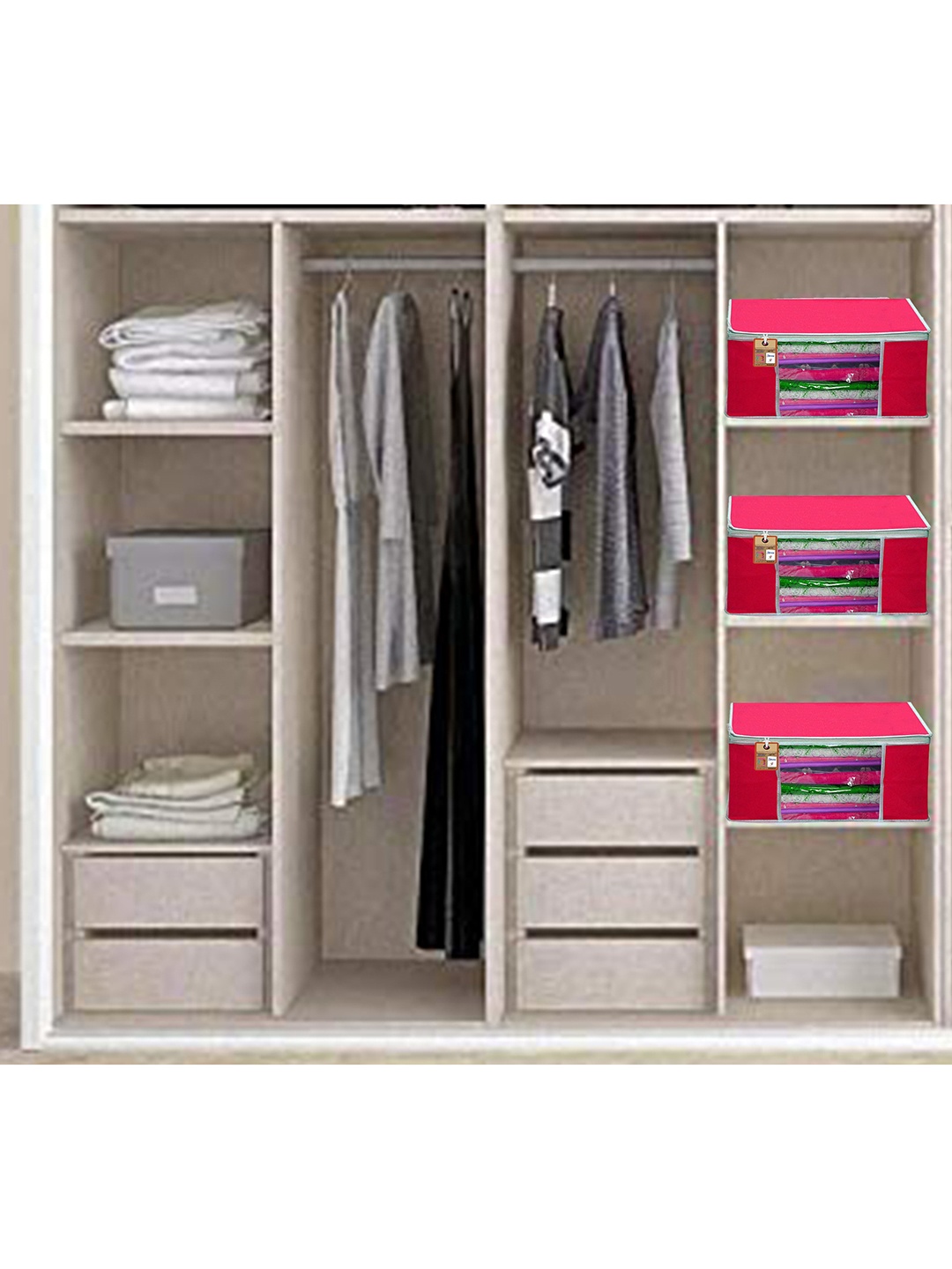 

atorakushon Set Of 4 Pink Solid Wardrobe Organisers