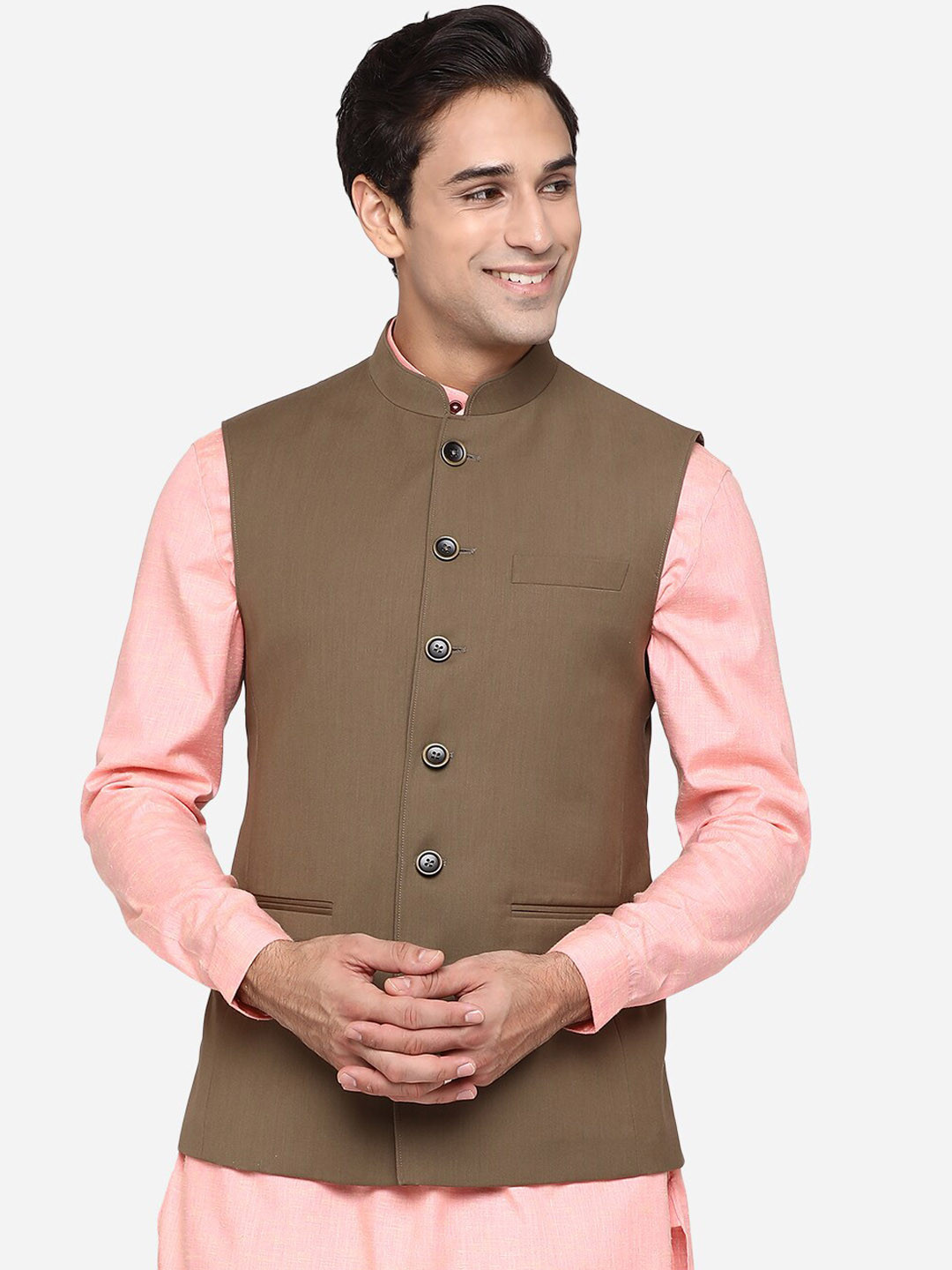 

MODI JACKET Men Woven Nehru Jacket, Brown