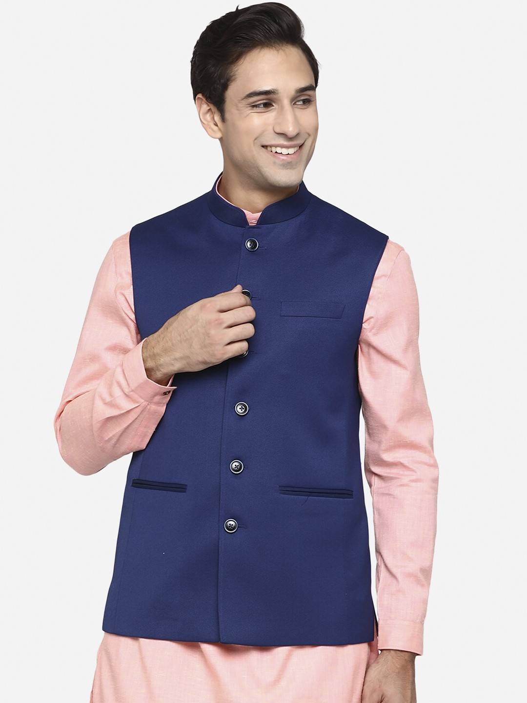 

MODI JACKET Men Blue Solid Woven Nehru Jacket