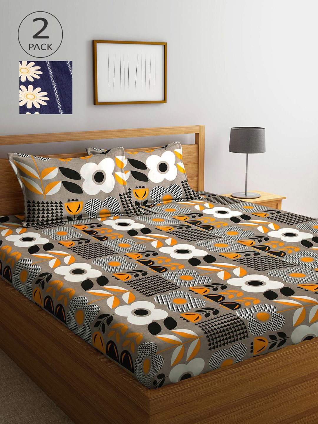 

KLOTTHE Blue & White Floral 210 TC 2 King Bedsheet with 4 Pillow Covers
