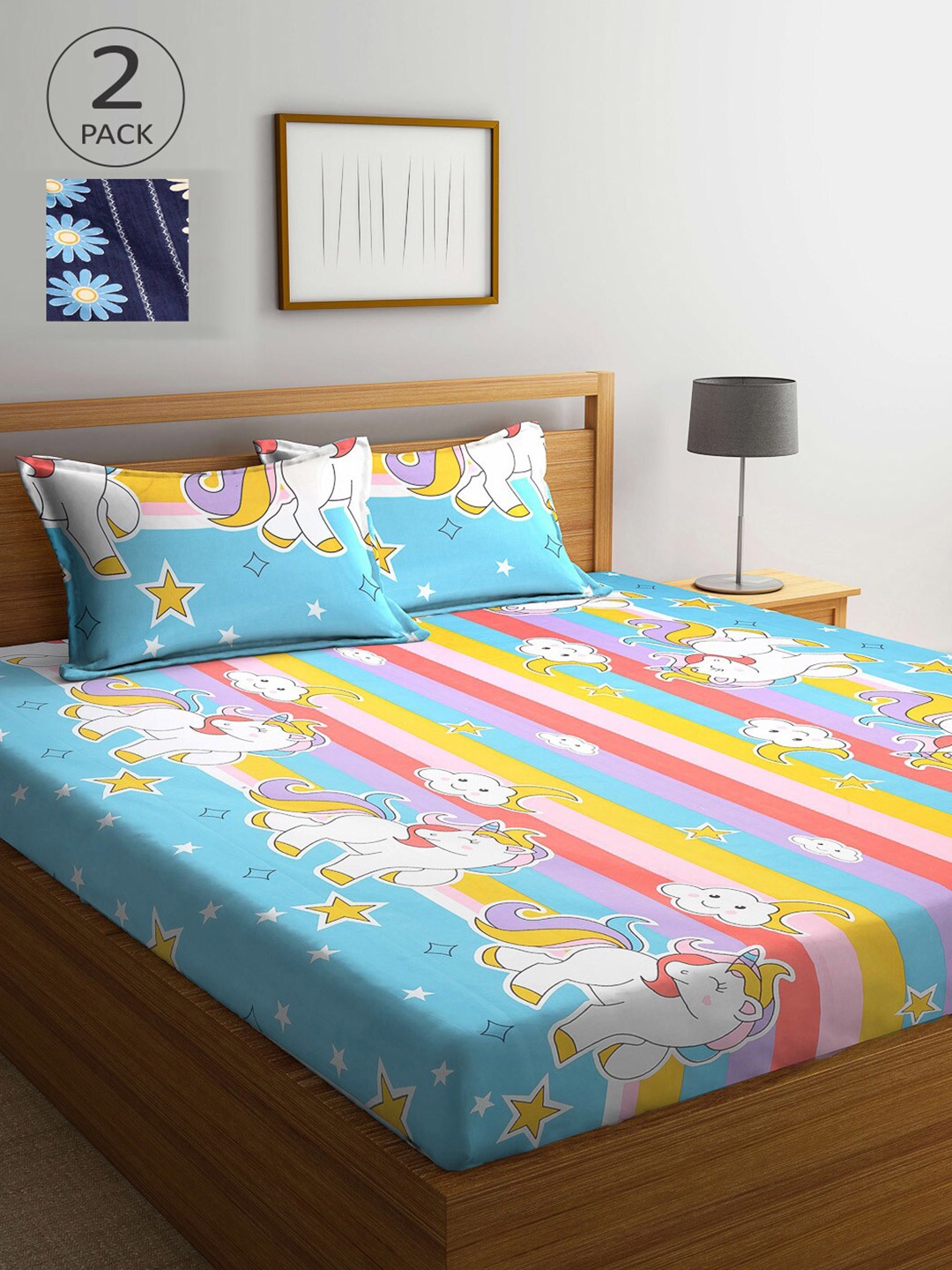 

KLOTTHE Multicoloured Printed 210 TC 2 King Bedsheet with 4 Pillow Covers, Multi