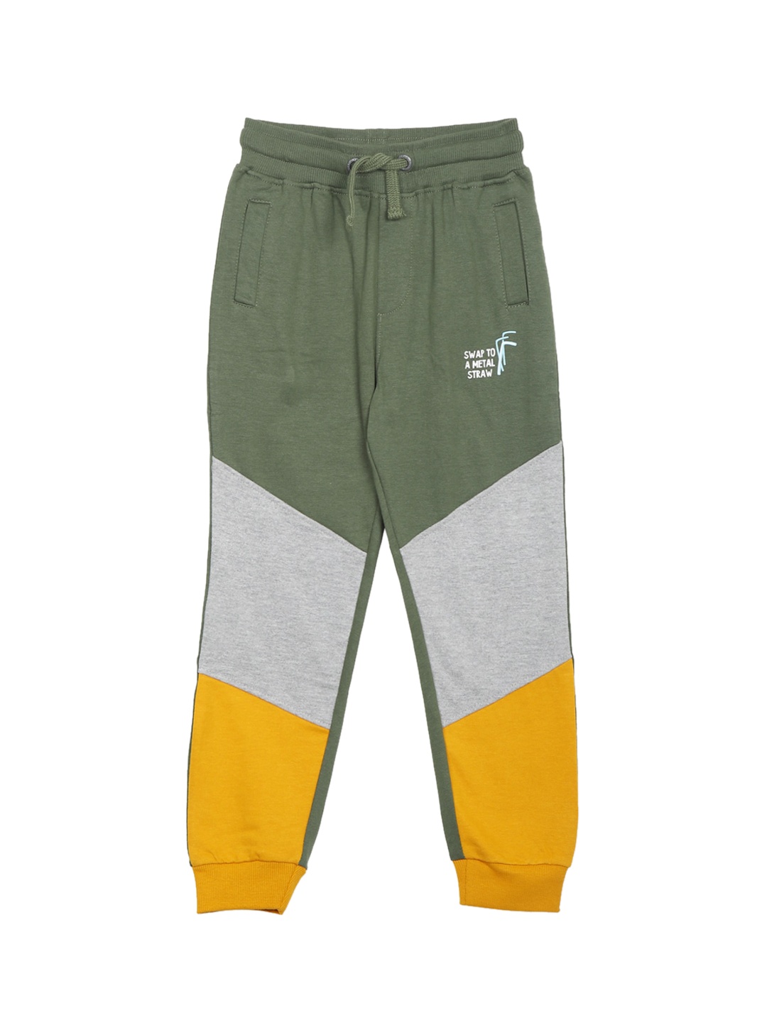 

Cherokee Boys Olive Green & Grey Colourblocked Cotton Joggers